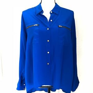 NWT - button up blouse with gold detail and zipper